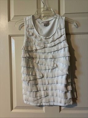 Chico's White Pleated Ruffle Tank Top - Women's